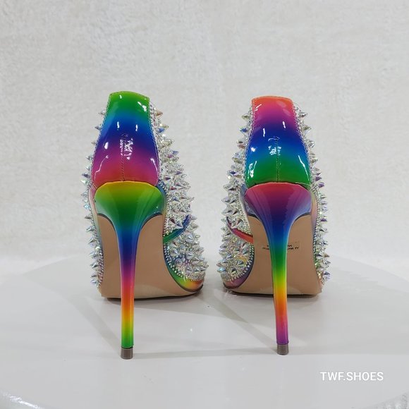 Spicy Stiletto PVC Clear Pumps Rainbow Colorful Studs & Rhinestone Pumps Hi… - Picture 13 of 14